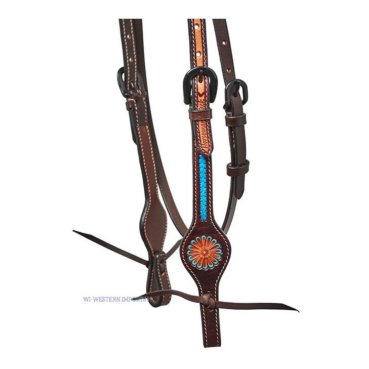 Western Imports Westernzaum türkis mit Blumen