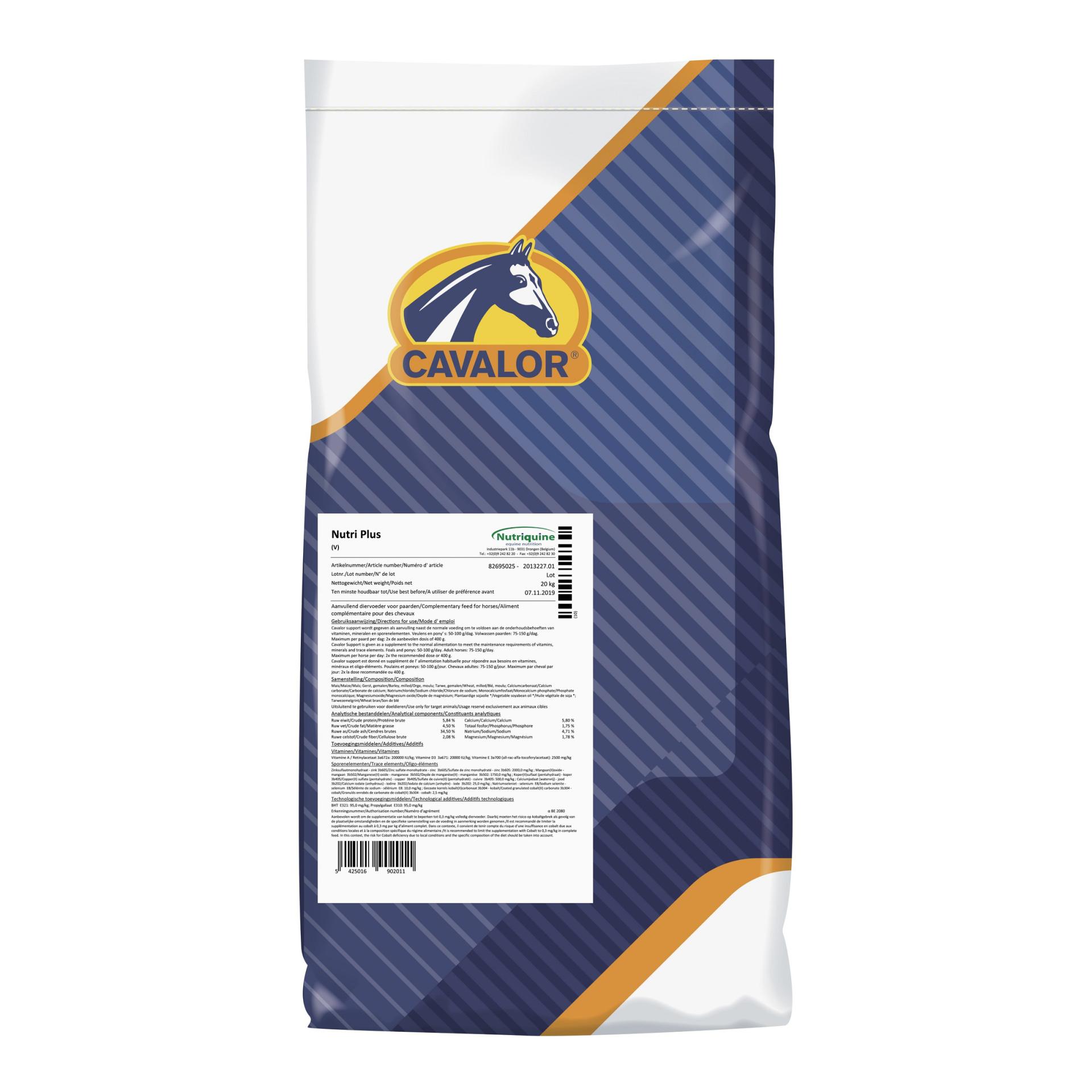 Cavalor NutriPlus - Mélange de granulés contenant des vitamines et des minéraux comme supplément complet pour les chevaux de sport
