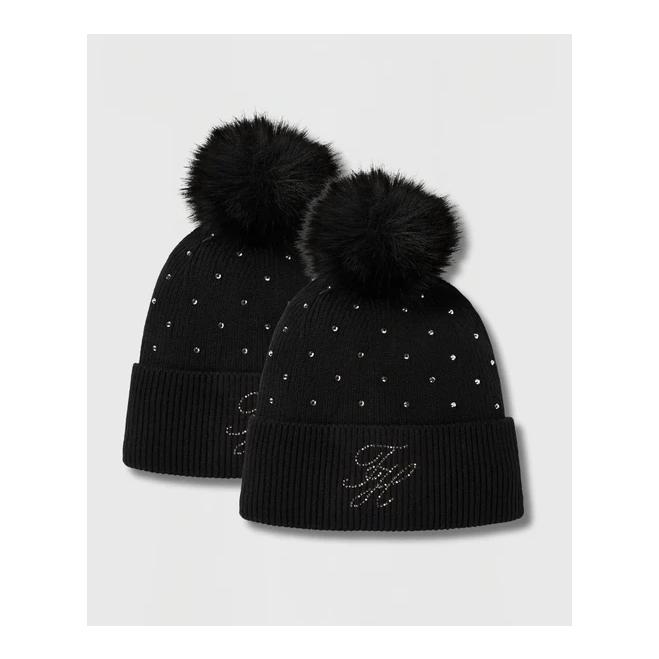 Tommy Hilfiger Equestrian 2x Bonnet à pompon avec strass femme Daly
