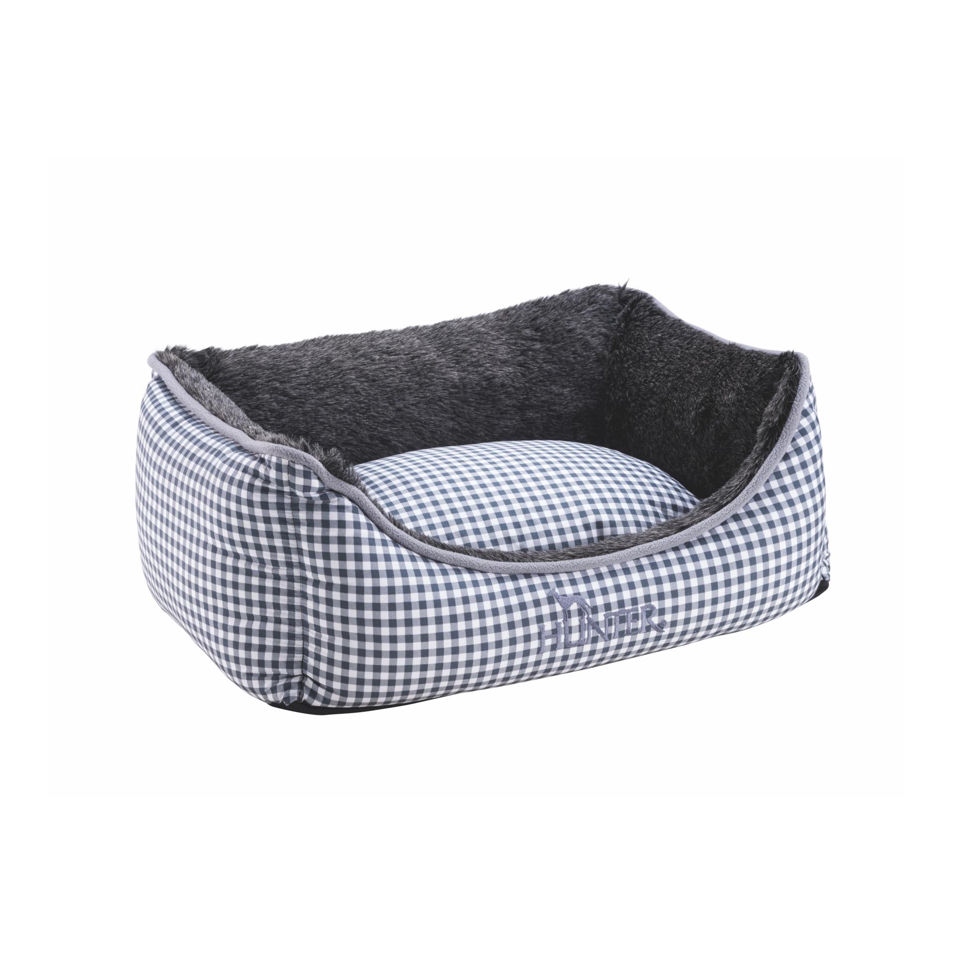 Hunter Canapé pour chien Astana avec imitation de fourrure - Motif à carreaux gris