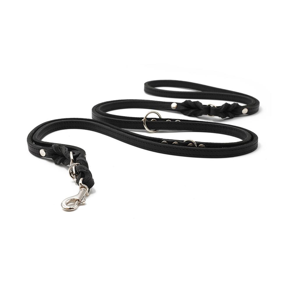 Maul Lederwaren Laisse en cuir Classique premium 3 m – noir – noir/argenté