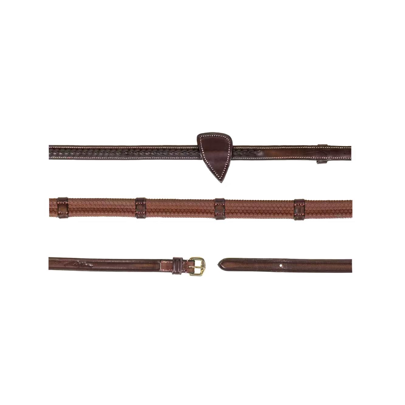 Dy'on 1/2'' Rubber reins with 7 leather loops and plaited finishing D