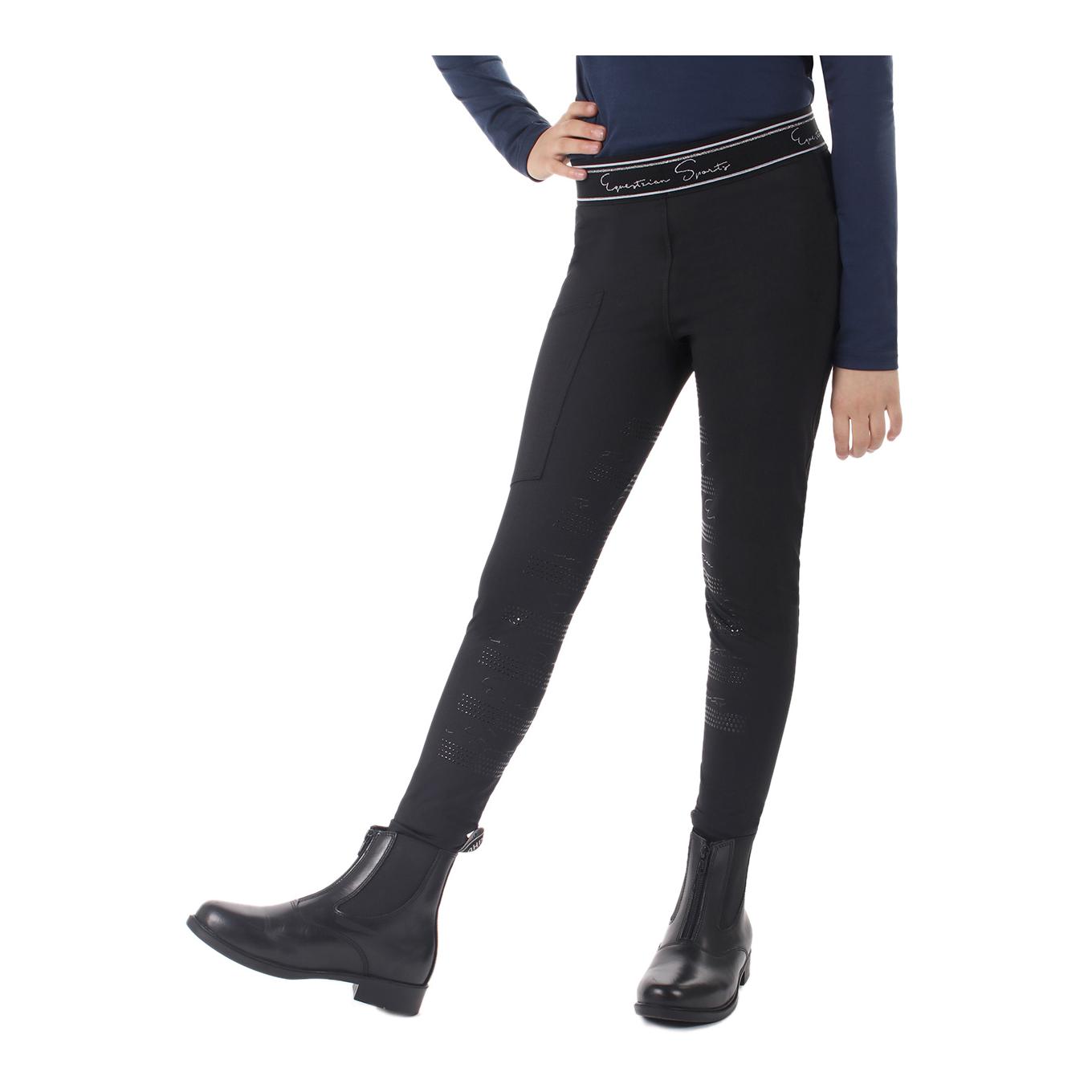 QHP Legging d'équitation pour enfants fond intégral Eden Junior - noir