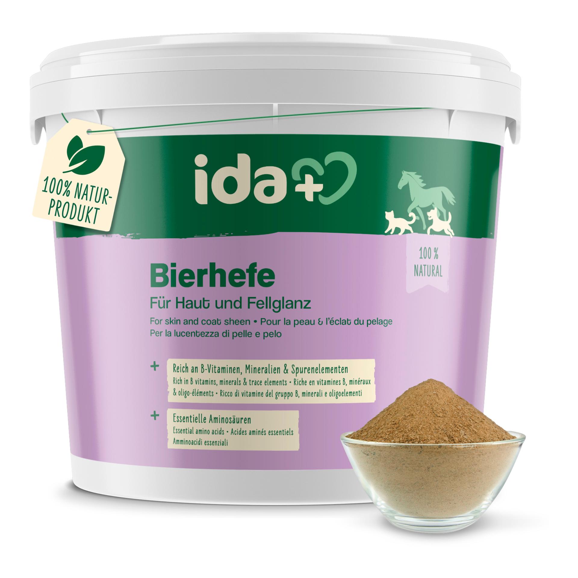 IdaPlus Bierhefe Pulver - Futterergänzung für glänzendes Fell & kräftige Haut