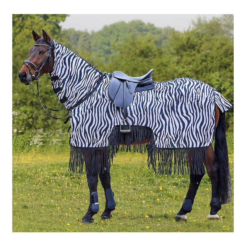 Waldhausen Fliegenausreitdecke Zebra mit Fransen - schwarz/weiss