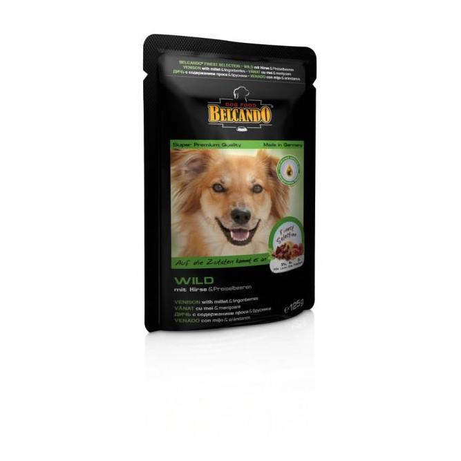 BELCANDO Gibier avec millet et airelles rouges Nourriture humide Sachet à fond plat 125 g