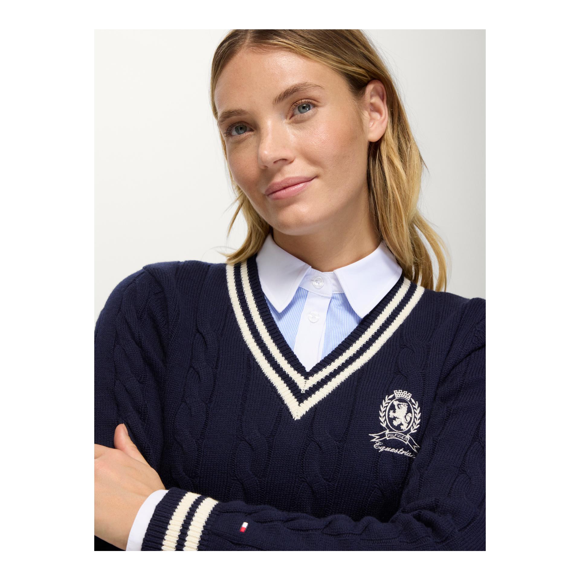 Tommy Hilfiger Equestrian Pull col en V torsadé femme Roseville