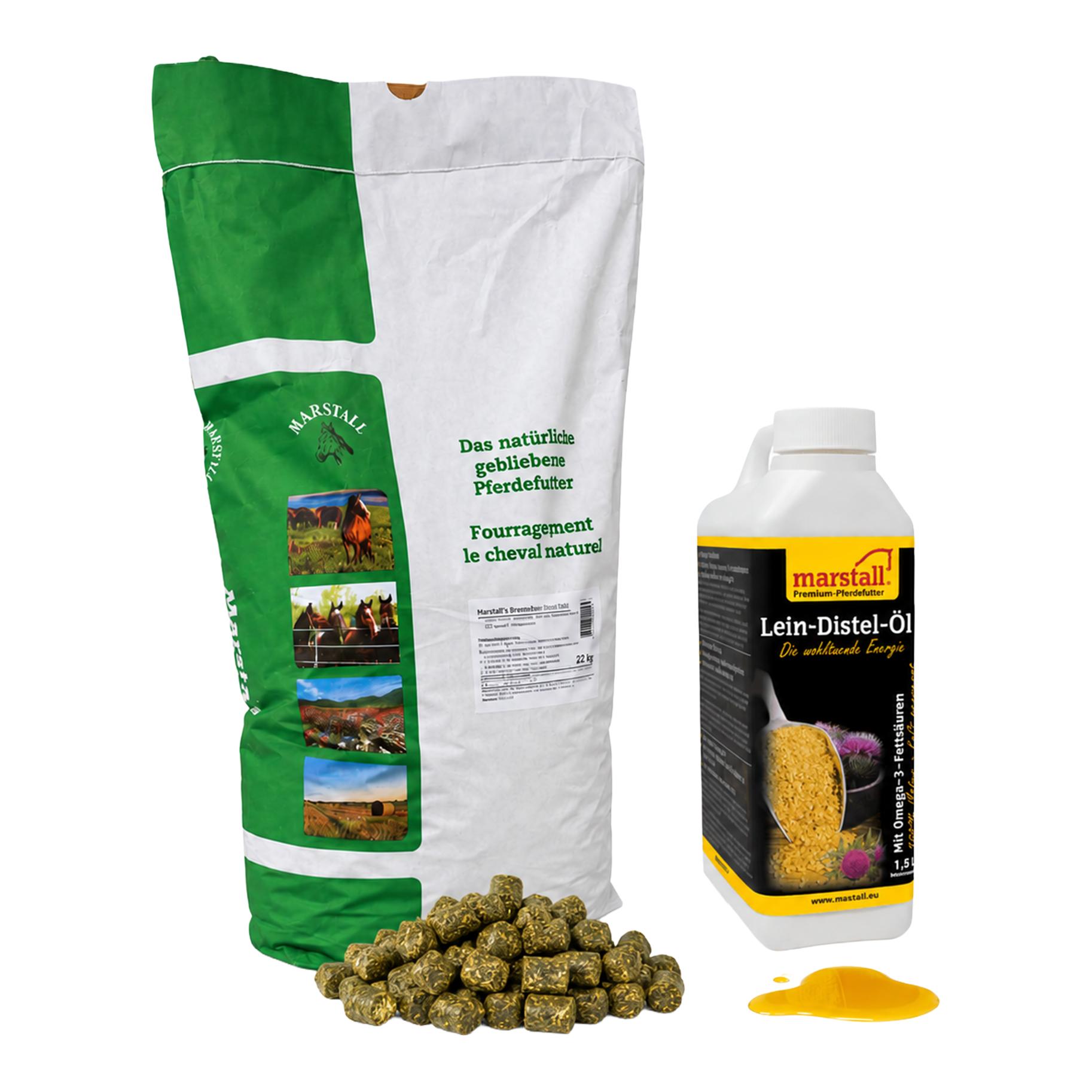 Marstall Schweizer Raufutter & Stoffwechsel-Öl / Schweizer-HeuCobs+Lein-Distel-Öl