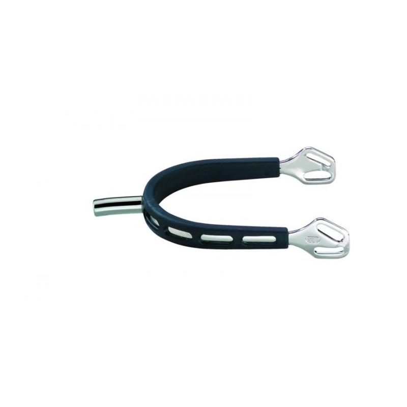Sprenger ULTRA fit EXTRA GRIP Edelstahlsporen - mit Balkenhol Schlaufe - 25mm Dorn rechtwinklig Silber/Schwarz