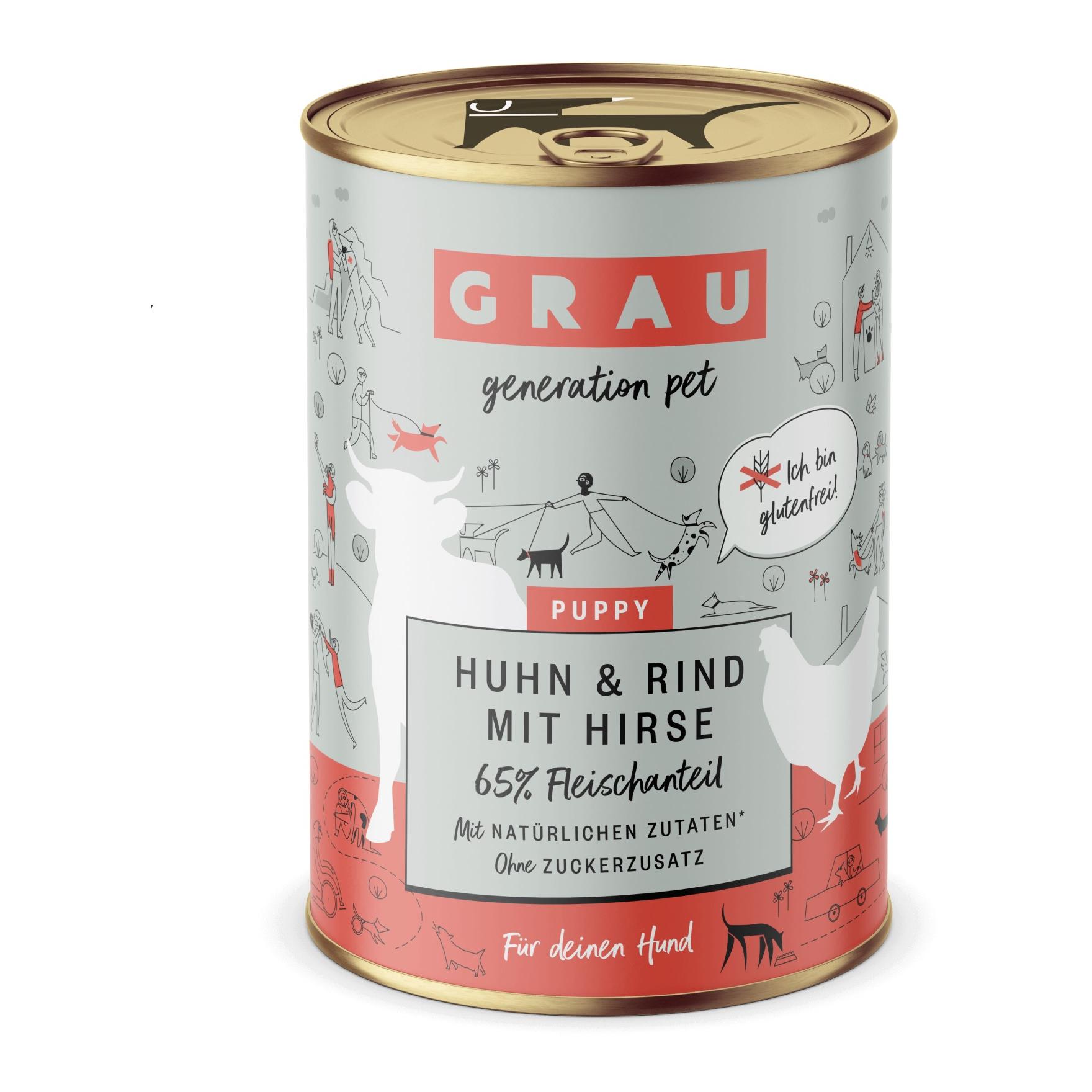 Grau - Generation Pet Nassfutter Puppy Huhn und Rind mit Hirse